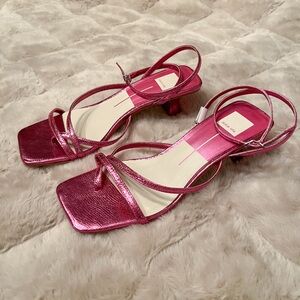 Dolce Vita Pink Metallic Baylor Kitten Heels Strappy Square Toe Size 9 Anthro